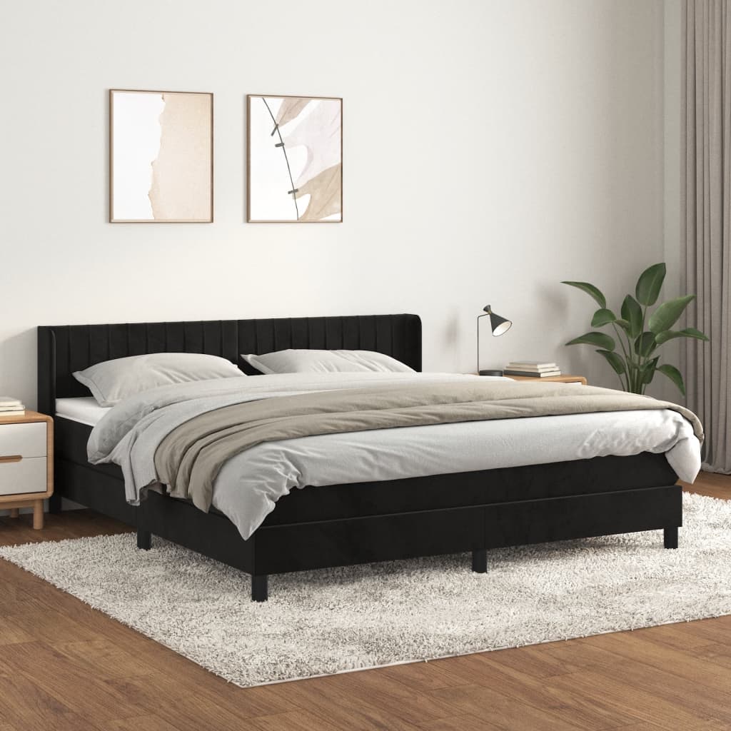 JUNG Vida Boxspringbett mit Matratze Schwarz 160x200 cm Samt