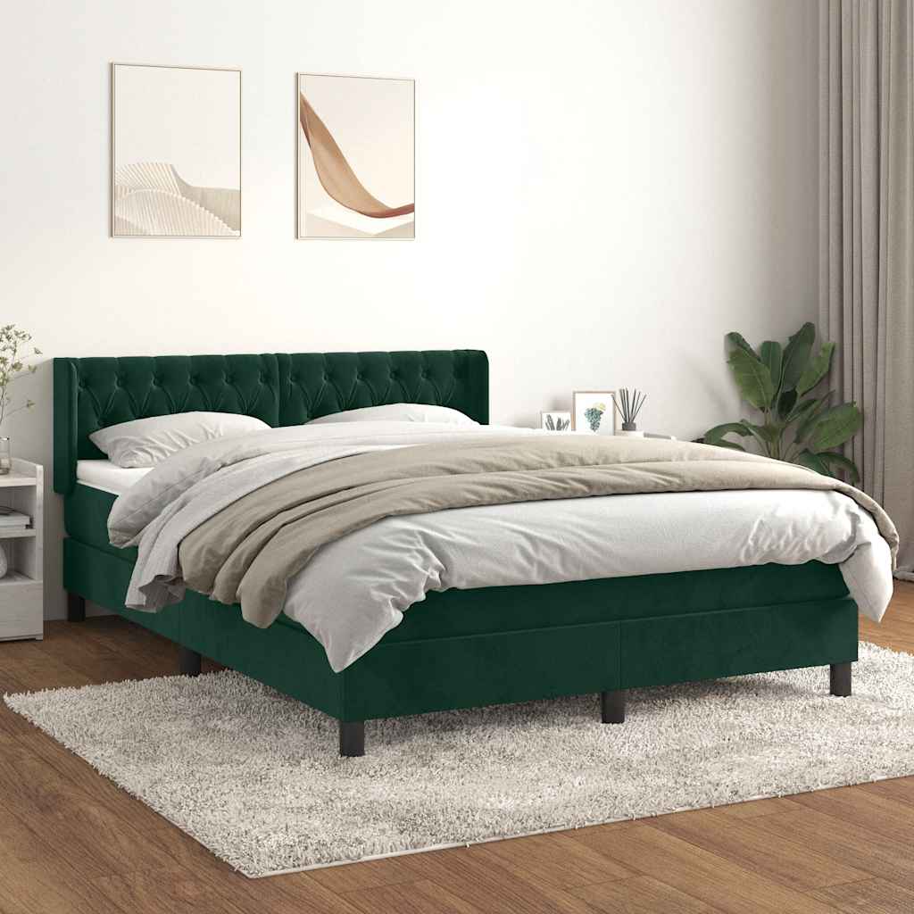 JUNG Vida Boxspringbett mit Matratze Dunkelgrün 140x200 cm Samt