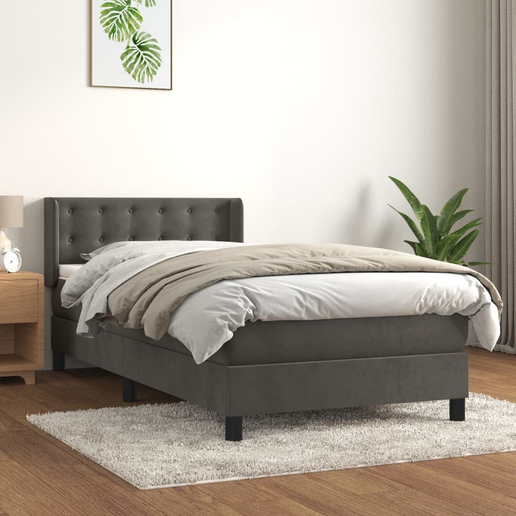 JUNG Vida Boxspringbett mit Matratze Dunkelgrau 90x190 cm Samt