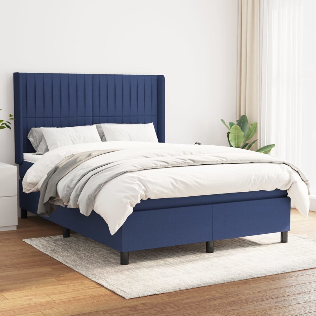 JUNG Vida Boxspringbett mit Matratze Blau 140x190 cm Stoff