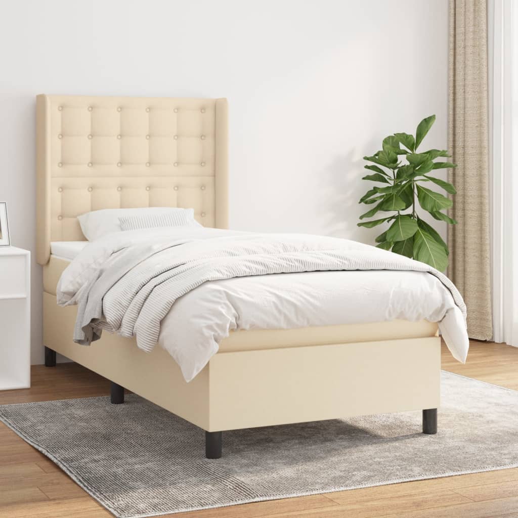 JUNG Vida Boxspringbett mit Matratze Creme 90x190 cm Stoff