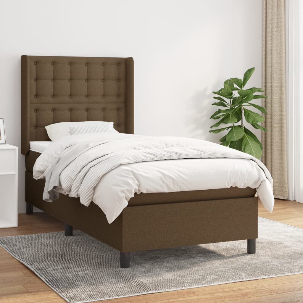 JUNG Vida Boxspringbett mit Matratze Dunkelbraun 100x200 cm Stoff