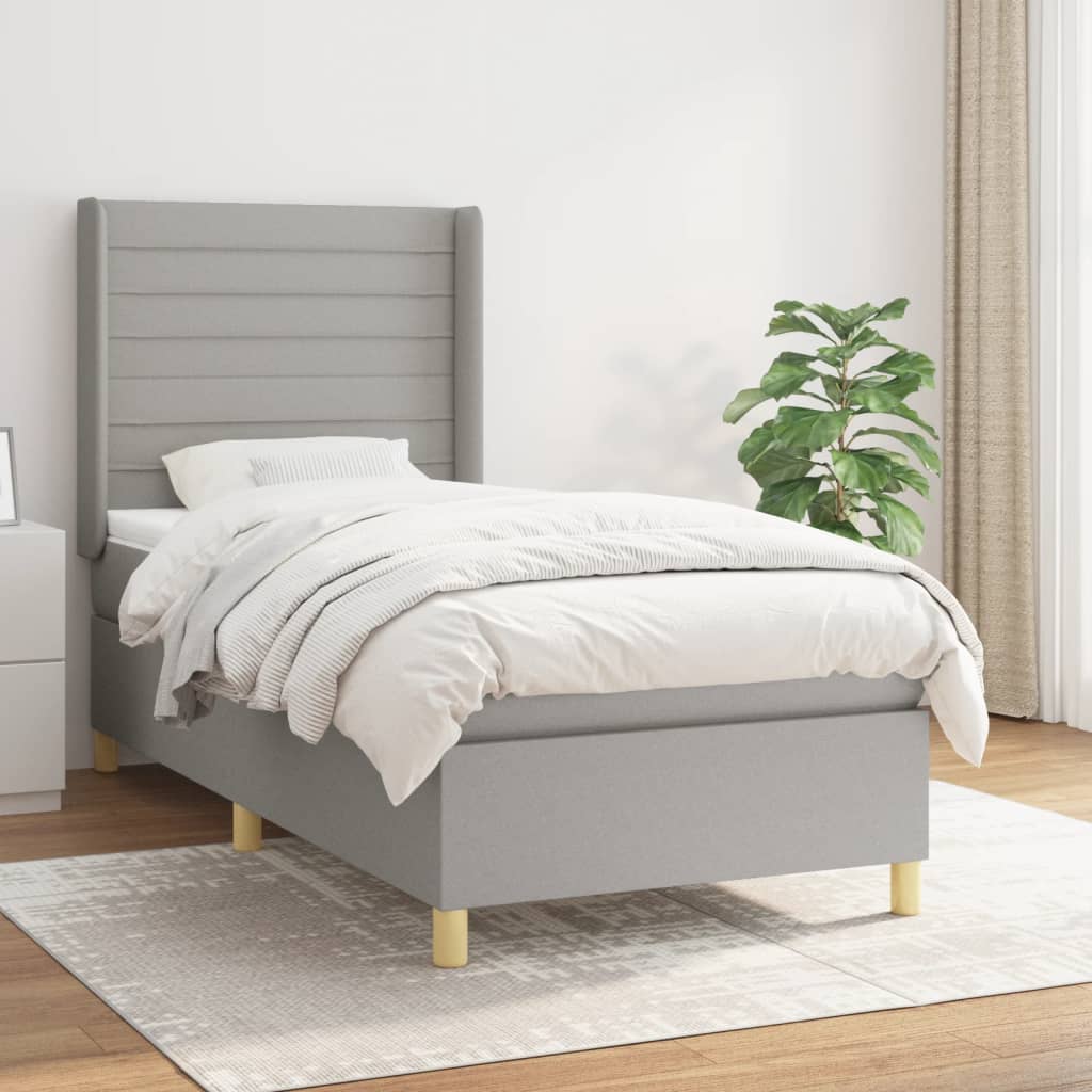 JUNG Vida Boxspringbett mit Matratze Hellgrau 90x190 cm Stoff