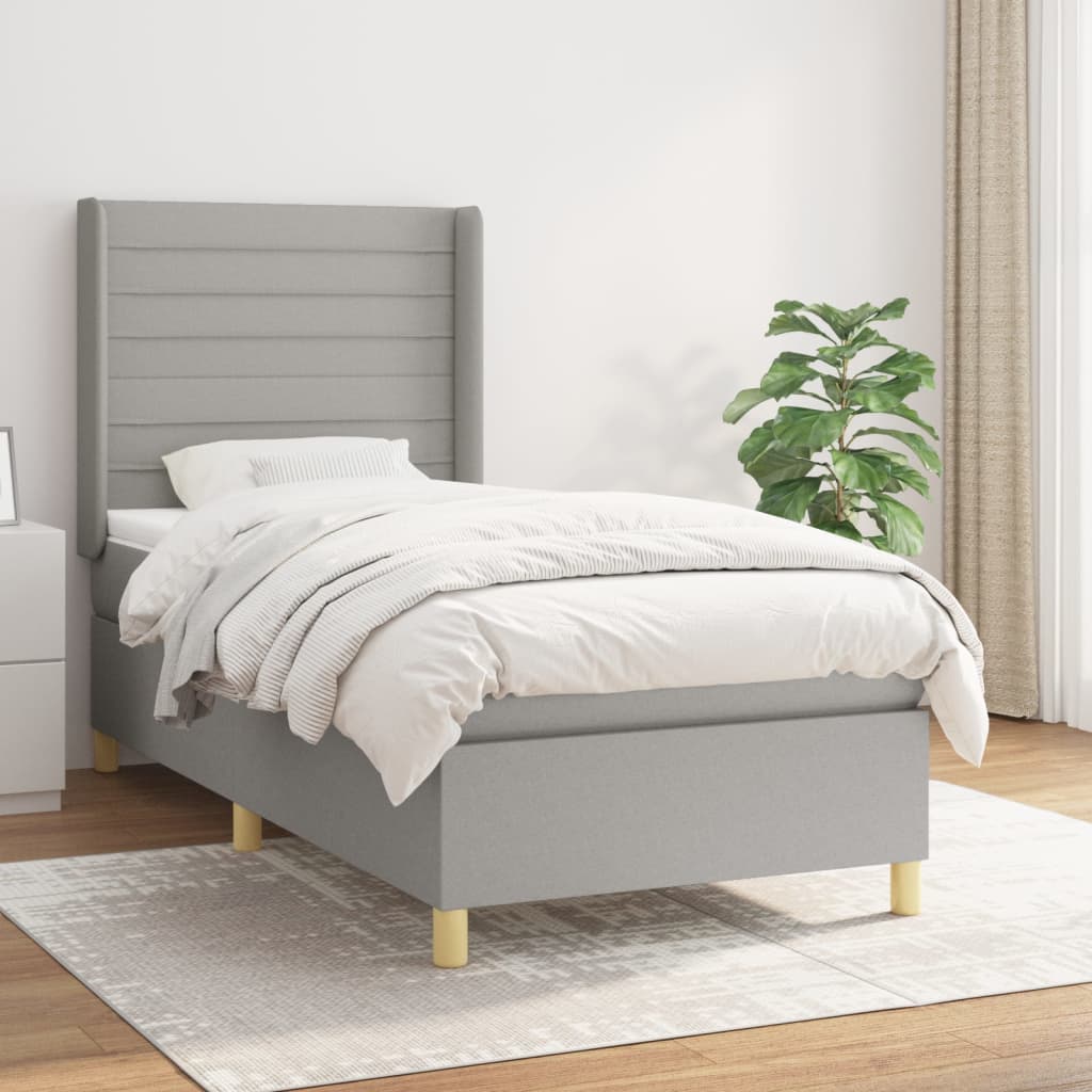 JUNG Vida Boxspringbett mit Matratze Hellgrau 100x200 cm Stoff