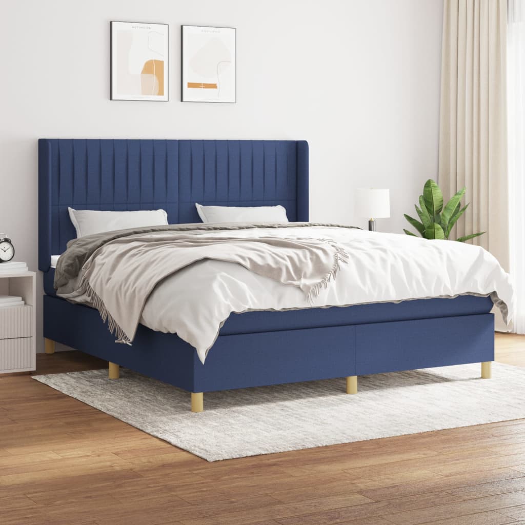 JUNG Vida Boxspringbett mit Matratze Blau 160x200 cm Stoff