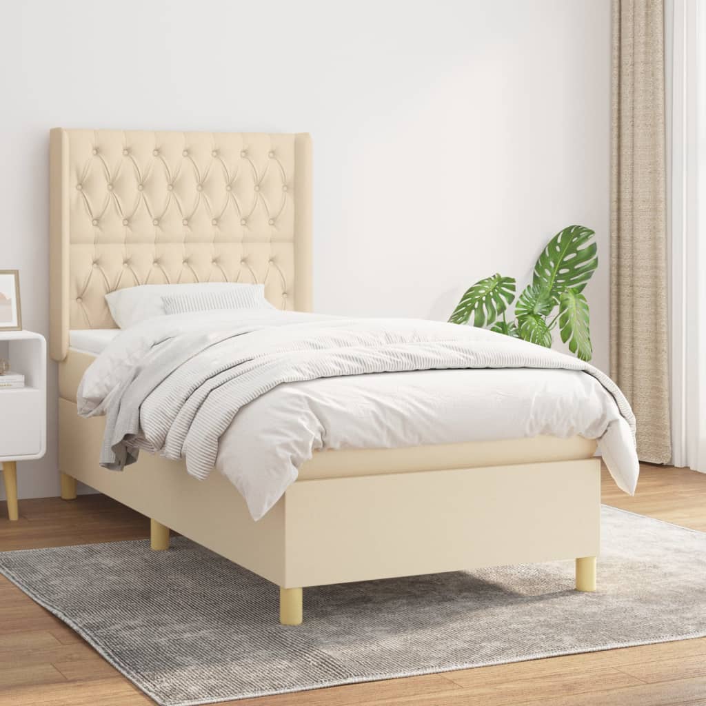 JUNG Vida Boxspringbett mit Matratze Creme 90x200 cm Stoff