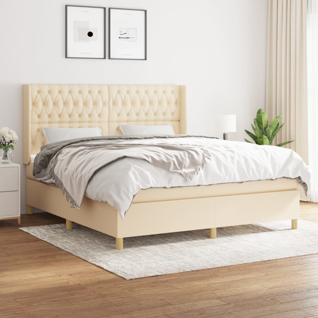 JUNG Vida Boxspringbett mit Matratze Creme 180x200 cm Stoff