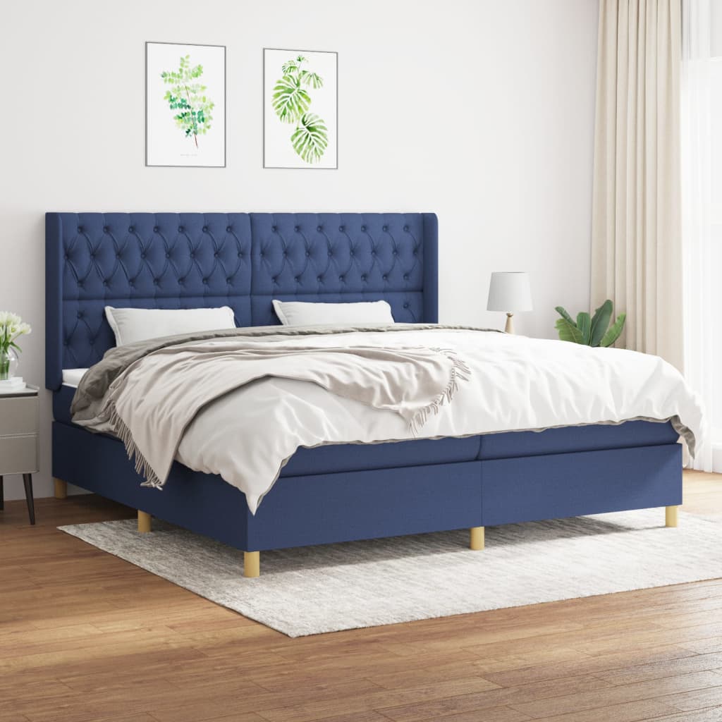 JUNG Vida Boxspringbett mit Matratze Blau 200x200 cm Stoff