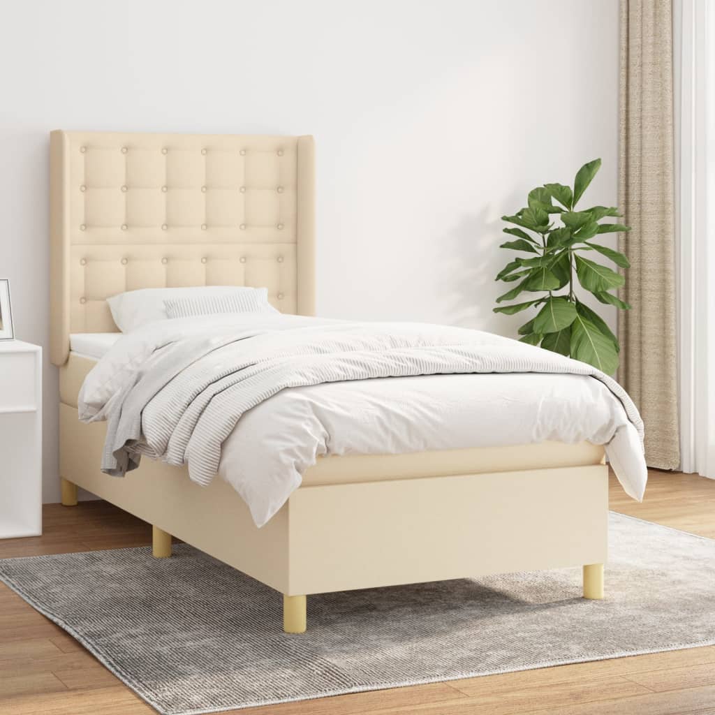 JUNG Vida Boxspringbett mit Matratze Creme 90x190 cm Stoff