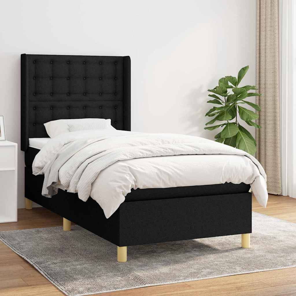 JUNG Vida Boxspringbett mit Matratze Schwarz 100x200 cm Stoff