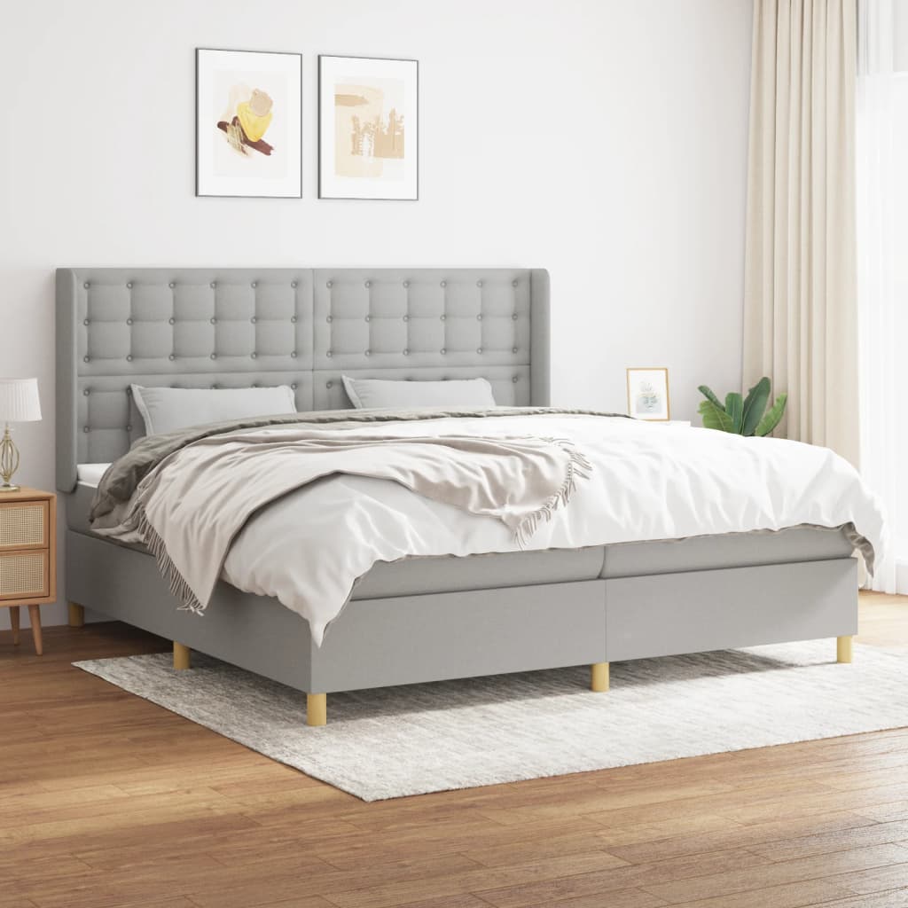 JUNG Vida Boxspringbett mit Matratze Hellgrau 200x200 cm Stoff
