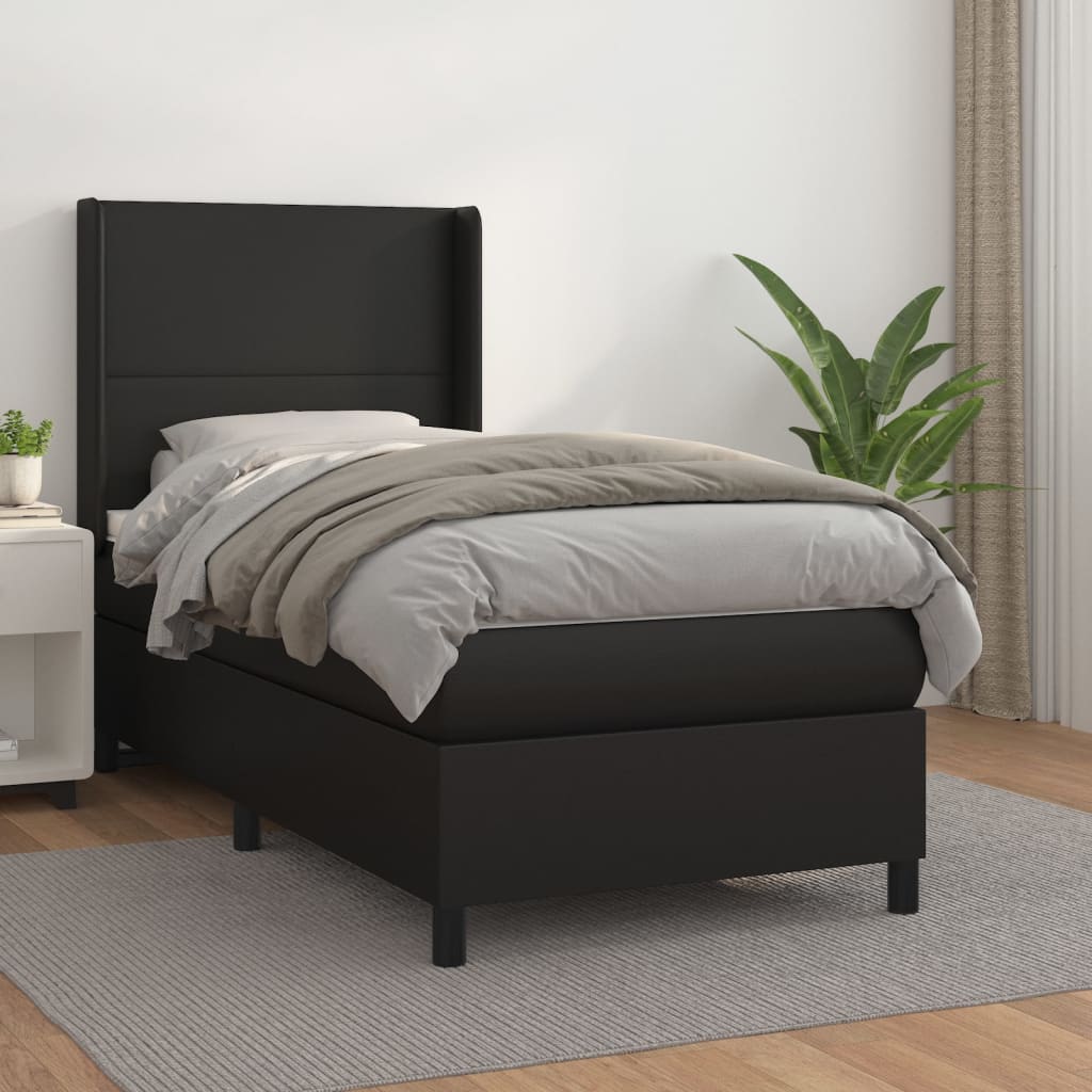 JUNG Vida Boxspringbett mit Matratze Schwarz 80x200 cm Kunstleder