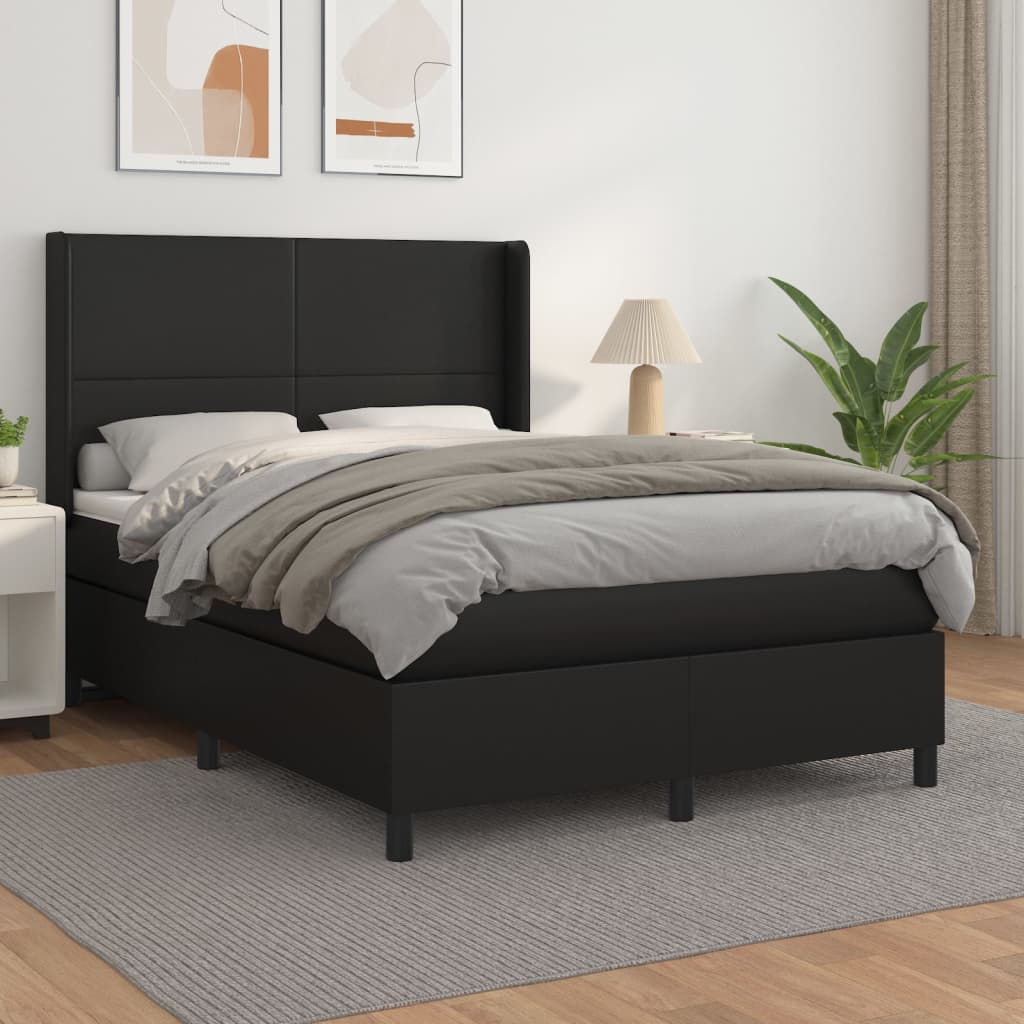 JUNG Vida Boxspringbett mit Matratze Schwarz 140x190 cm Kunstleder