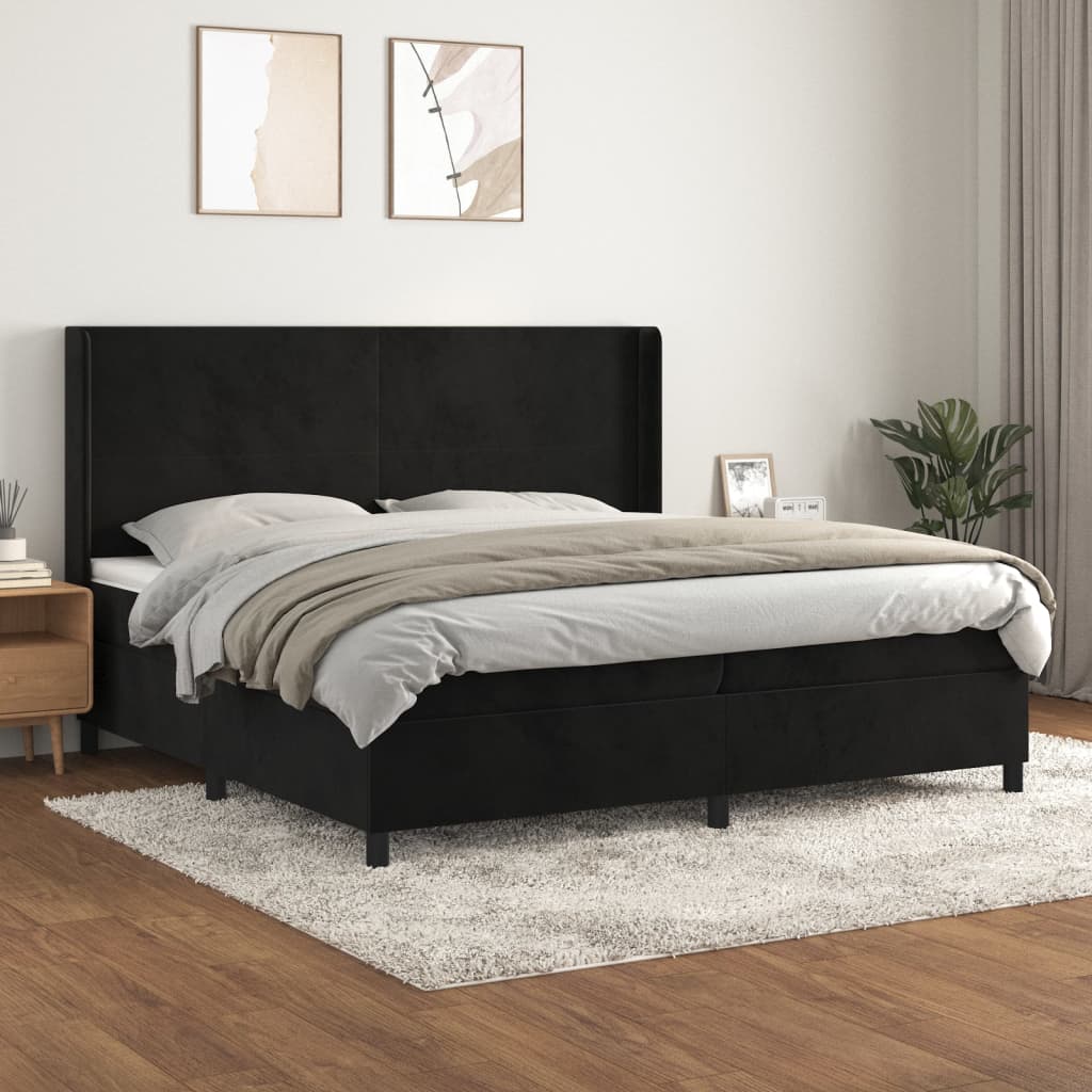 JUNG Vida Boxspringbett mit Matratze Schwarz 200x200 cm Samt