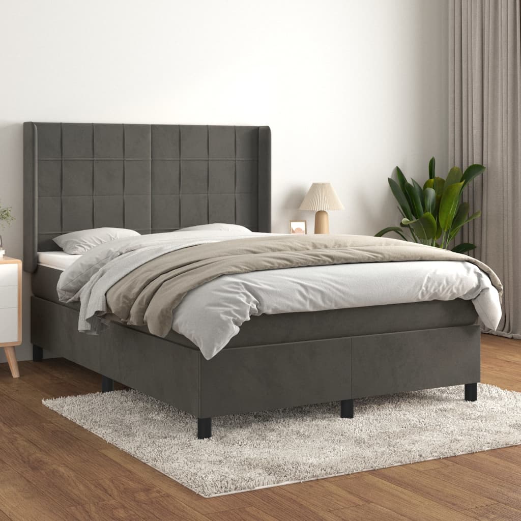 JUNG Vida Boxspringbett mit Matratze Dunkelgrau 140x190 cm Samt