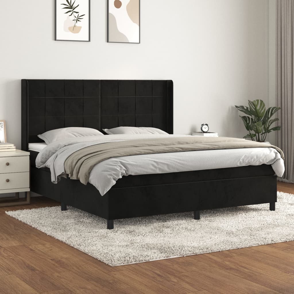 JUNG Vida Boxspringbett mit Matratze Schwarz 160x200 cm Samt