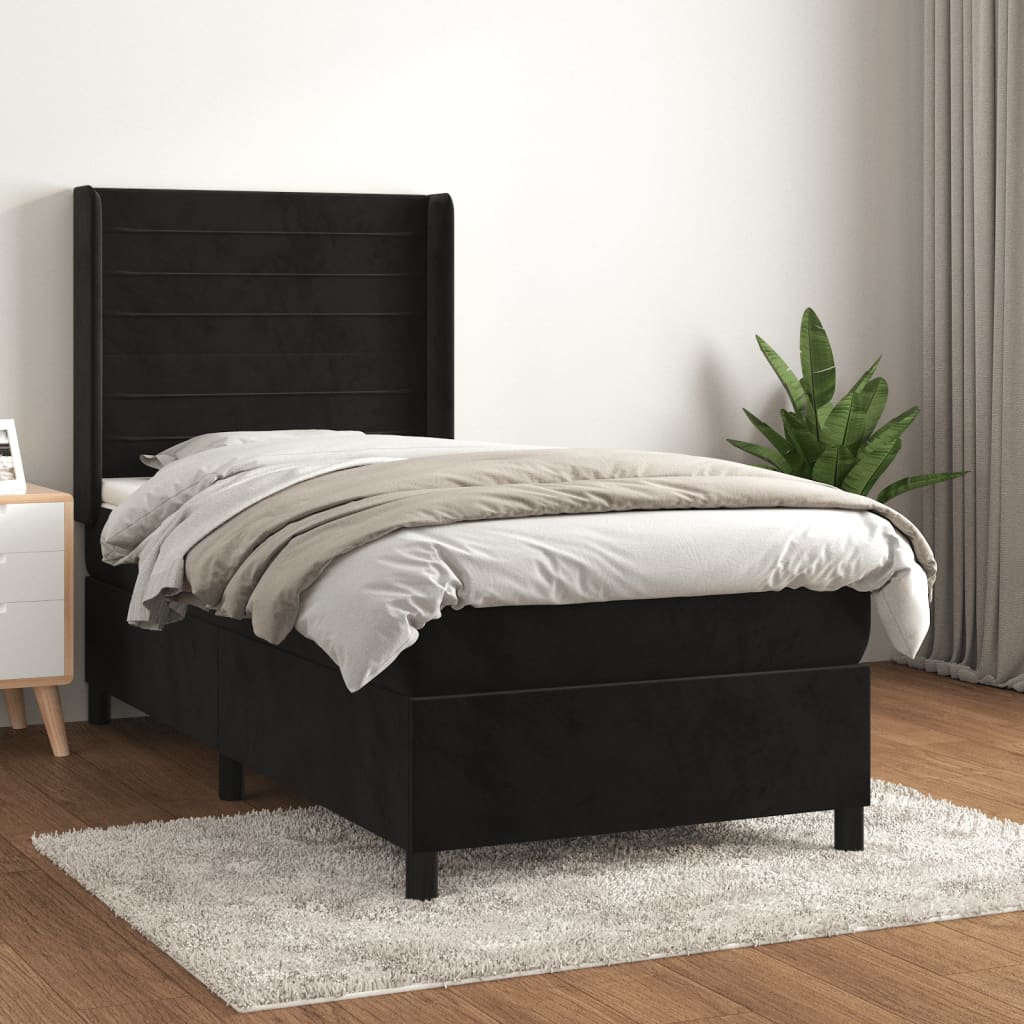 JUNG Vida Boxspringbett mit Matratze Schwarz 90x200 cm Samt