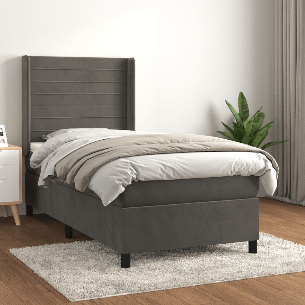 JUNG Vida Boxspringbett mit Matratze Dunkelgrau 100x200 cm Samt