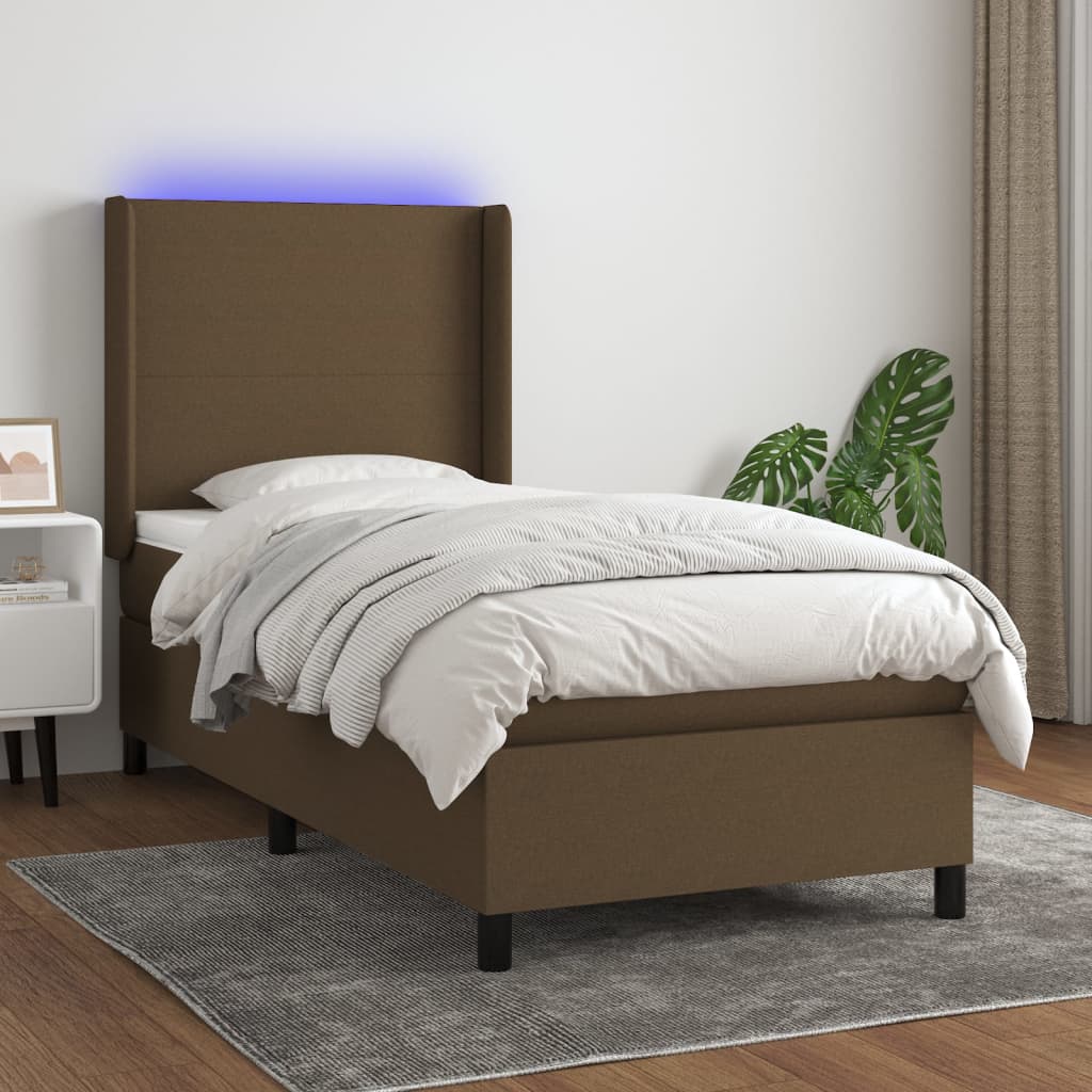 JUNG Vida Boxspringbett mit Matratze & LED Dunkelbraun 90x200 cm Stoff