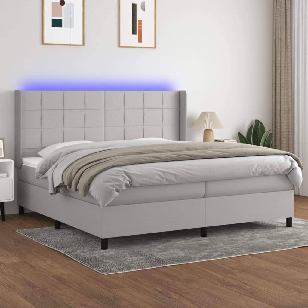 JUNG Vida Boxspringbett mit Matratze & LED Hellgrau 200x200 cm Stoff