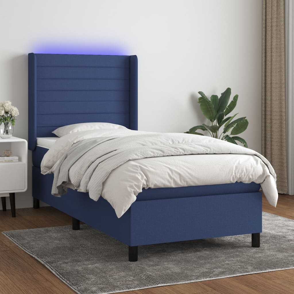 JUNG Vida Boxspringbett mit Matratze & LED Blau 100x200 cm Stoff
