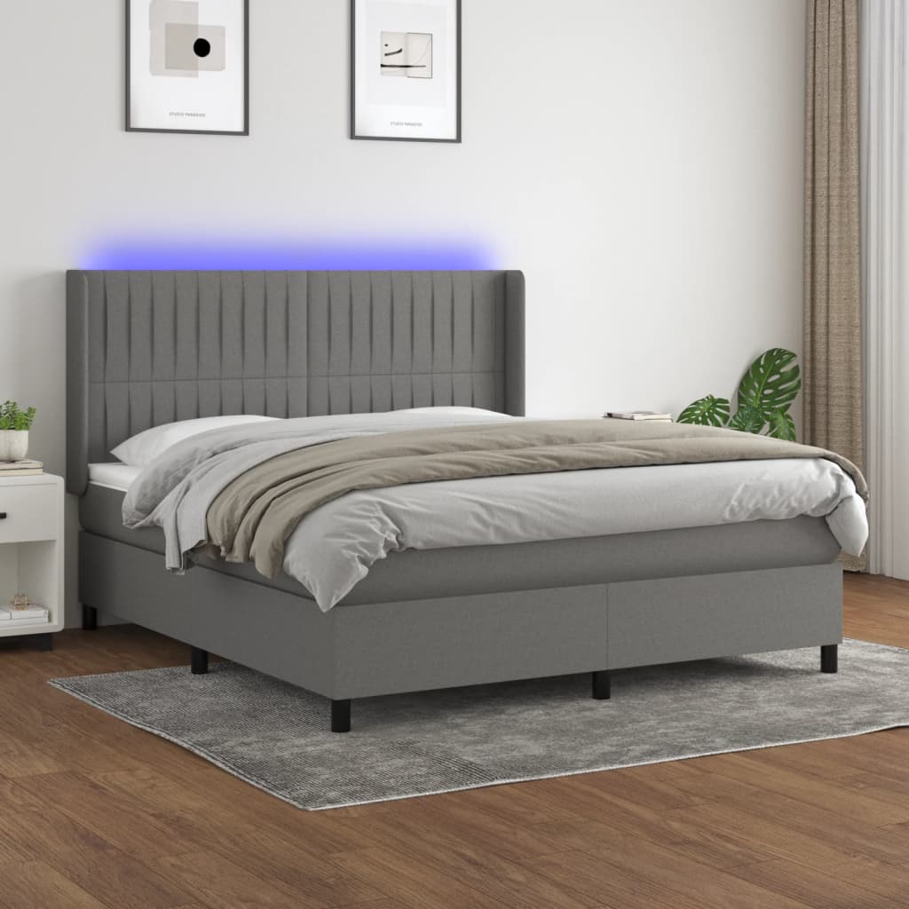 JUNG Vida Boxspringbett mit Matratze & LED Dunkelgrau 160x200 cm Stoff