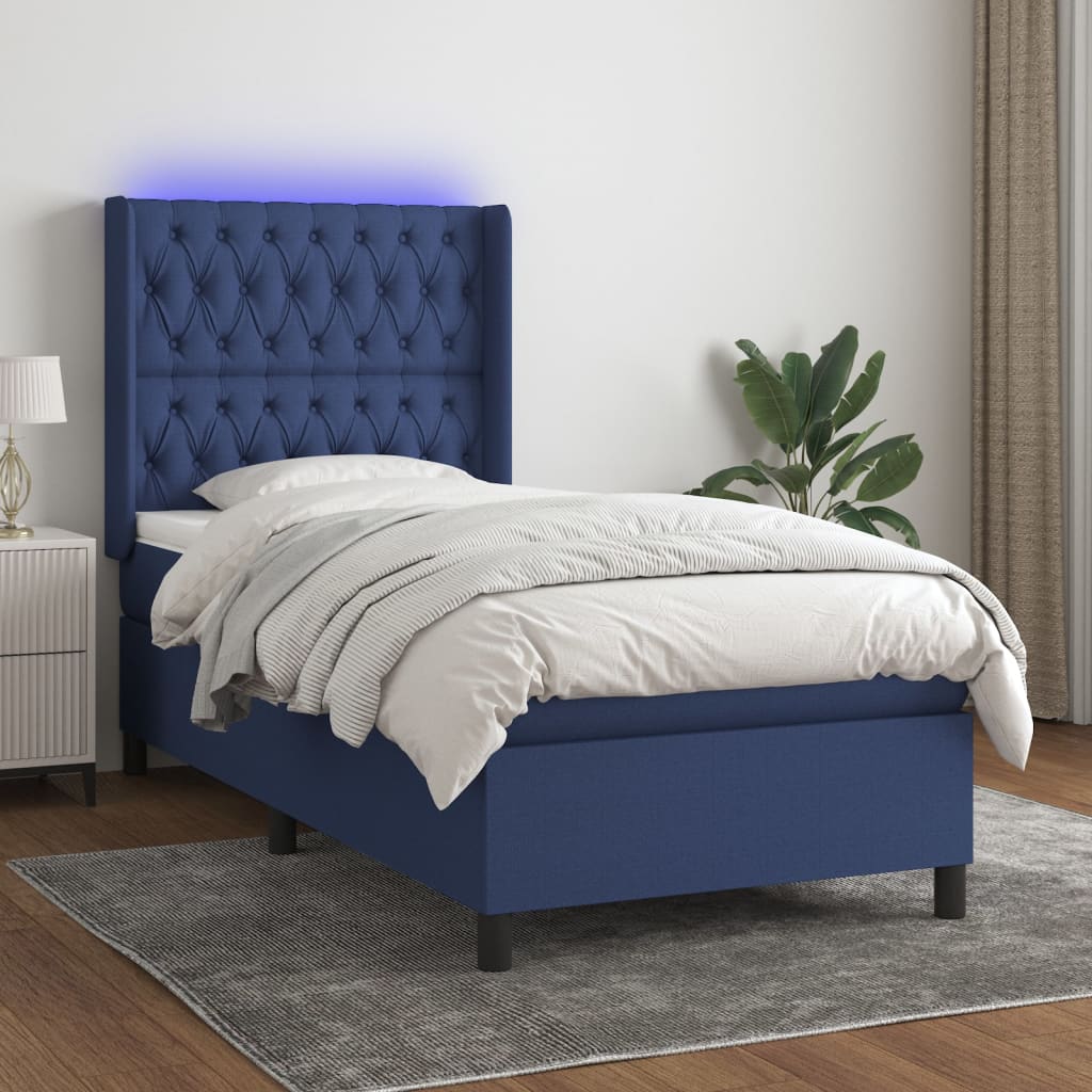 JUNG Vida Boxspringbett mit Matratze & LED Blau 90x200 cm Stoff