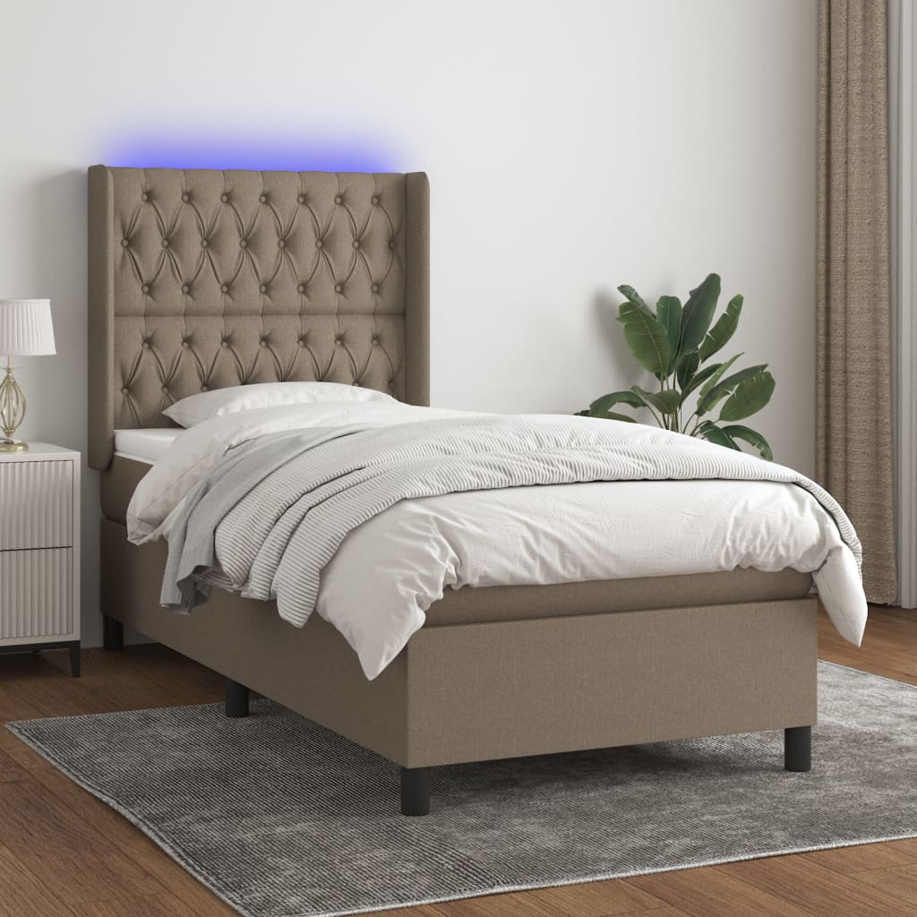 JUNG Vida Boxspringbett mit Matratze & LED Taupe 100x200 cm Stoff