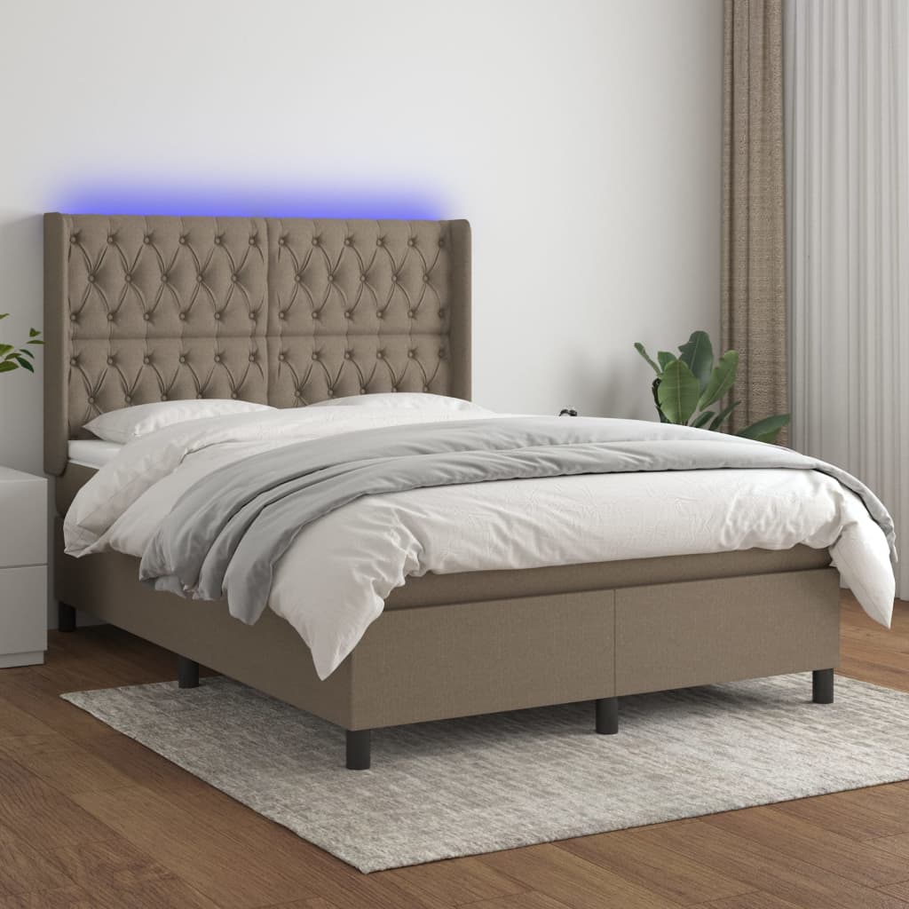 JUNG Vida Boxspringbett mit Matratze & LED Taupe 140x200 cm Stoff