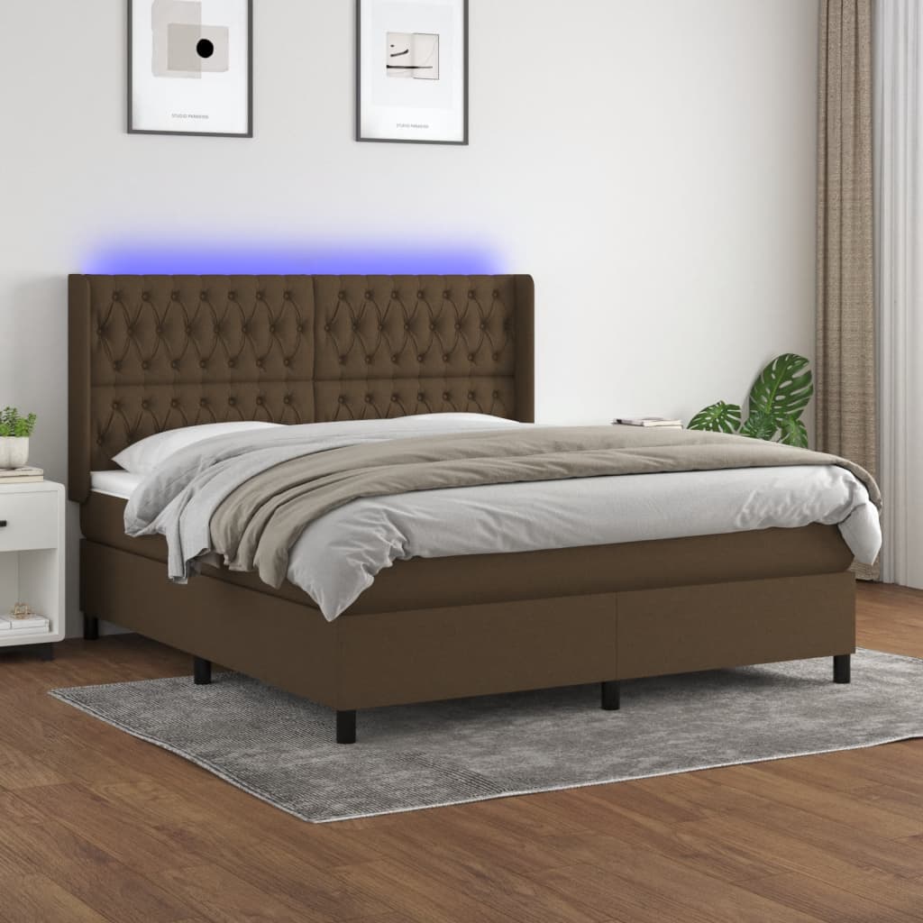 JUNG Vida Boxspringbett mit Matratze & LED Dunkelbraun 160x200 cm Stoff