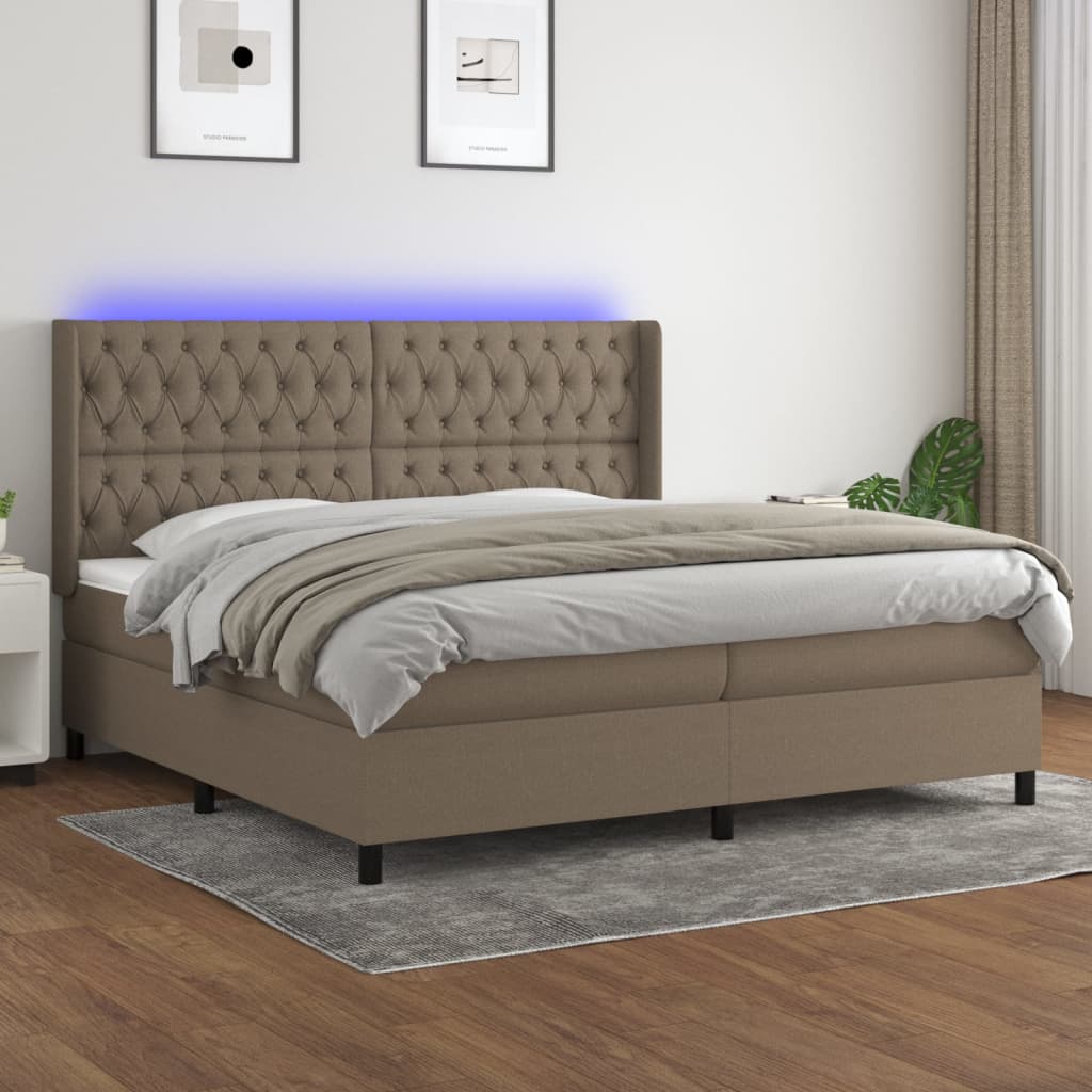 JUNG Vida Boxspringbett mit Matratze & LED Taupe 200x200 cm Stoff