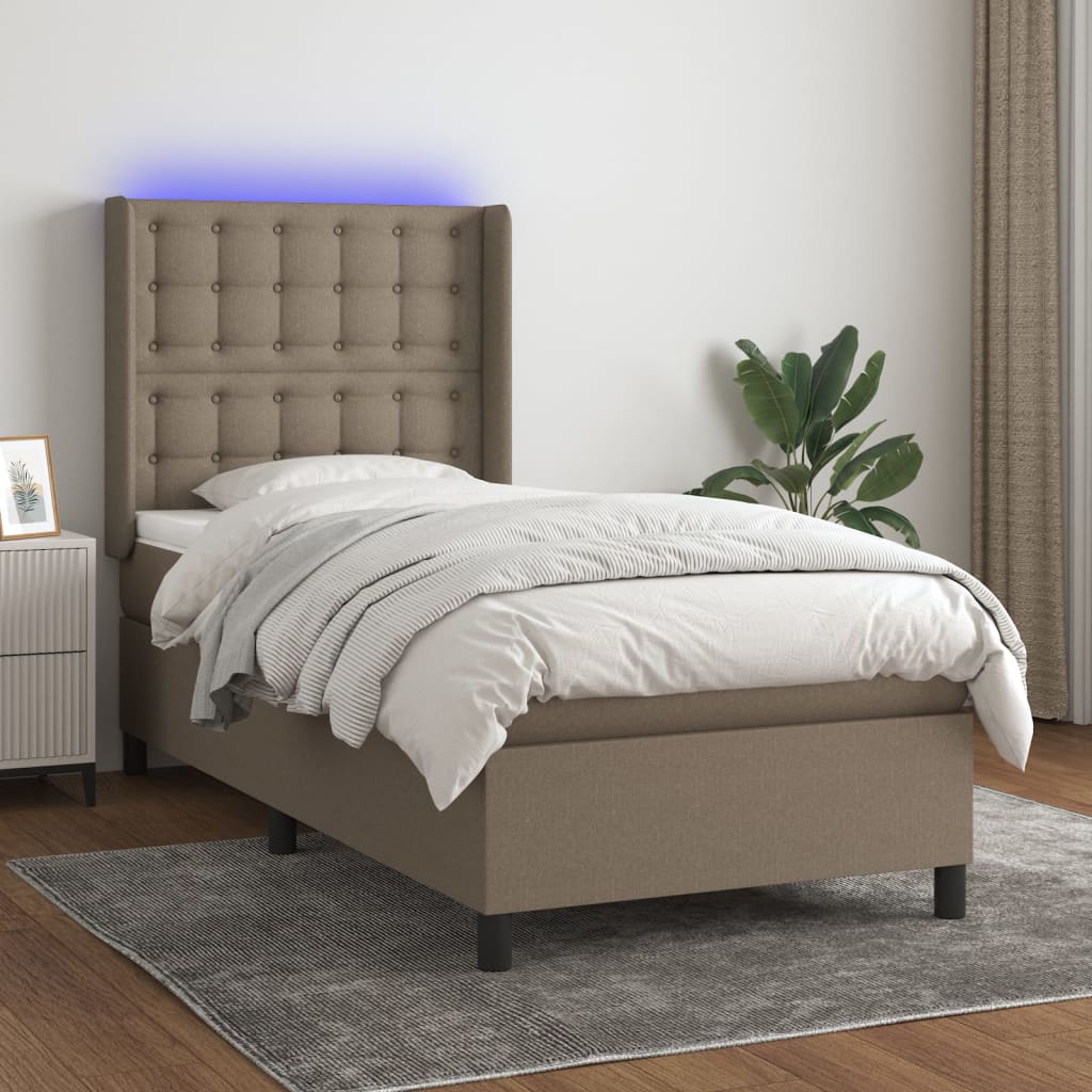 JUNG Vida Boxspringbett mit Matratze & LED Taupe 90x190 cm Stoff