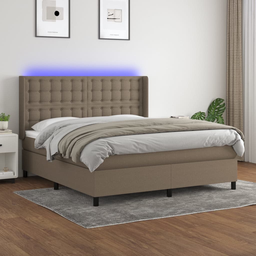 JUNG Vida Boxspringbett mit Matratze & LED Taupe 180x200 cm Stoff