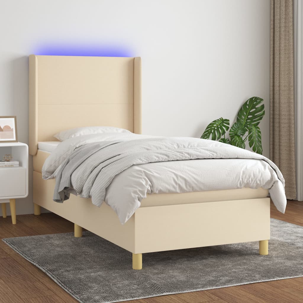 JUNG Vida Boxspringbett mit Matratze & LED Creme 90x190 cm Stoff