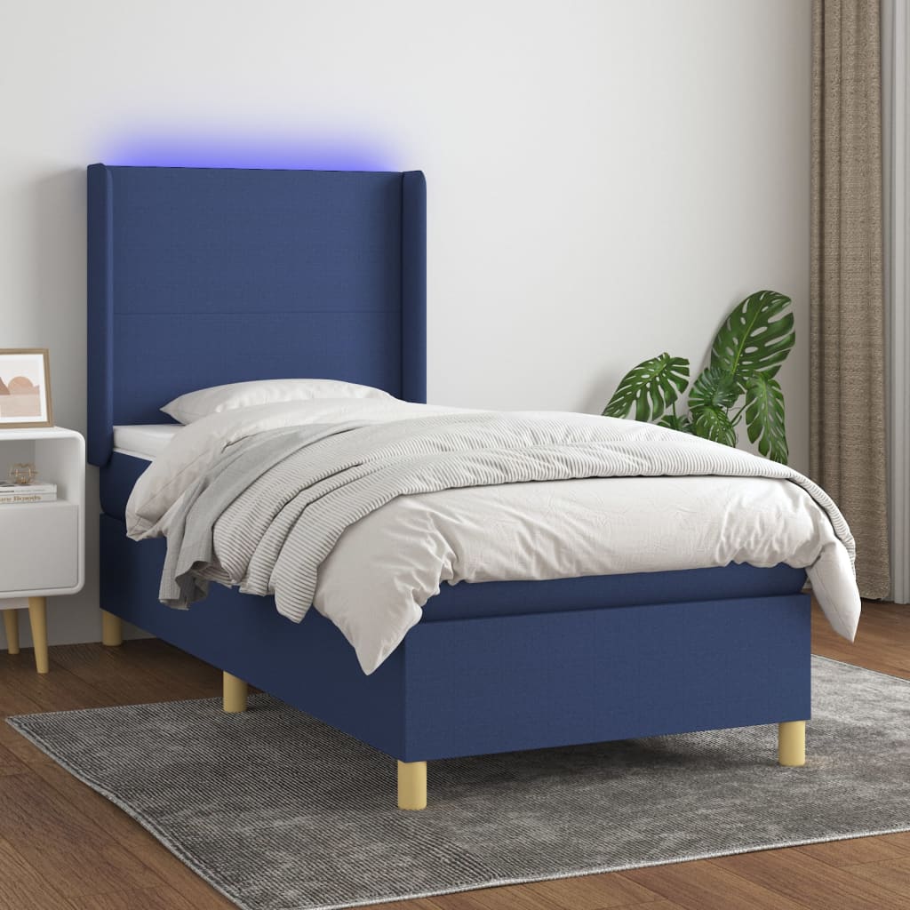 JUNG Vida Boxspringbett mit Matratze & LED Blau 90x190 cm Stoff
