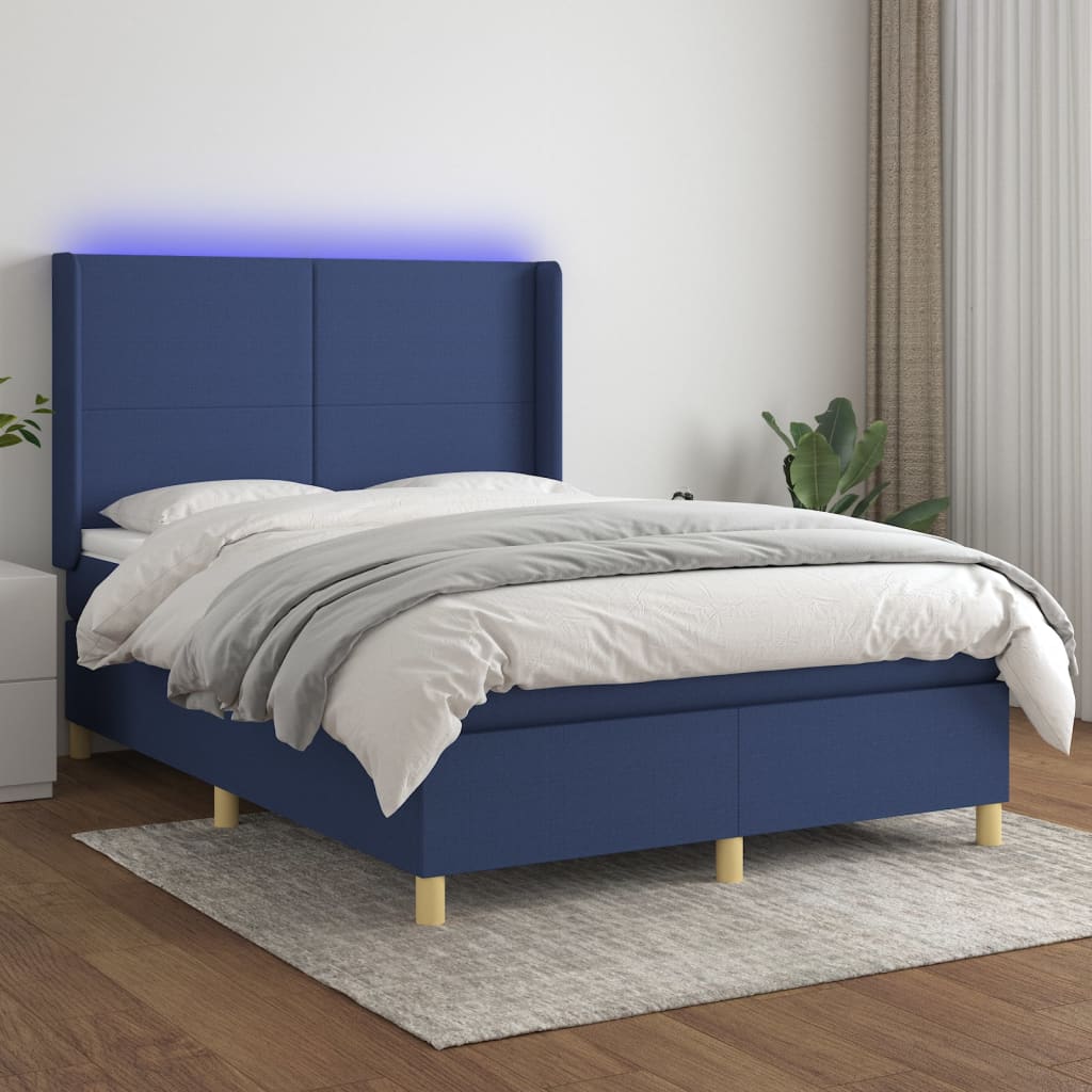 JUNG Vida Boxspringbett mit Matratze & LED Blau 140x200 cm Stoff