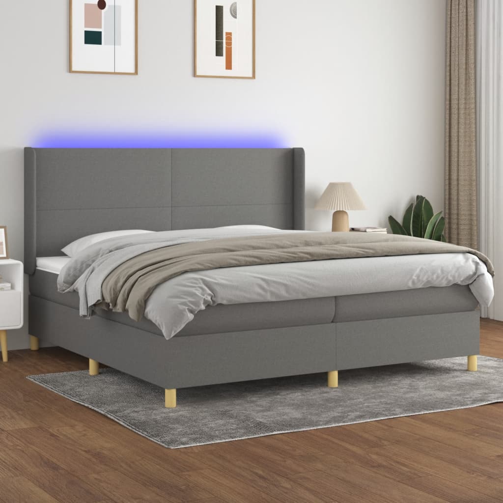 JUNG Vida Boxspringbett mit Matratze & LED Dunkelgrau 200x200 cm Stoff