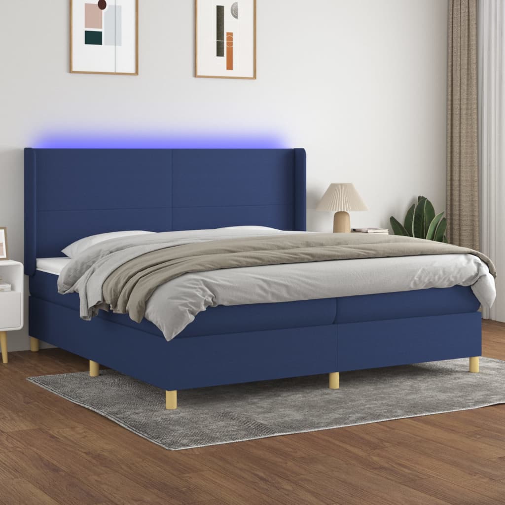JUNG Vida Boxspringbett mit Matratze & LED Blau 200x200 cm Stoff