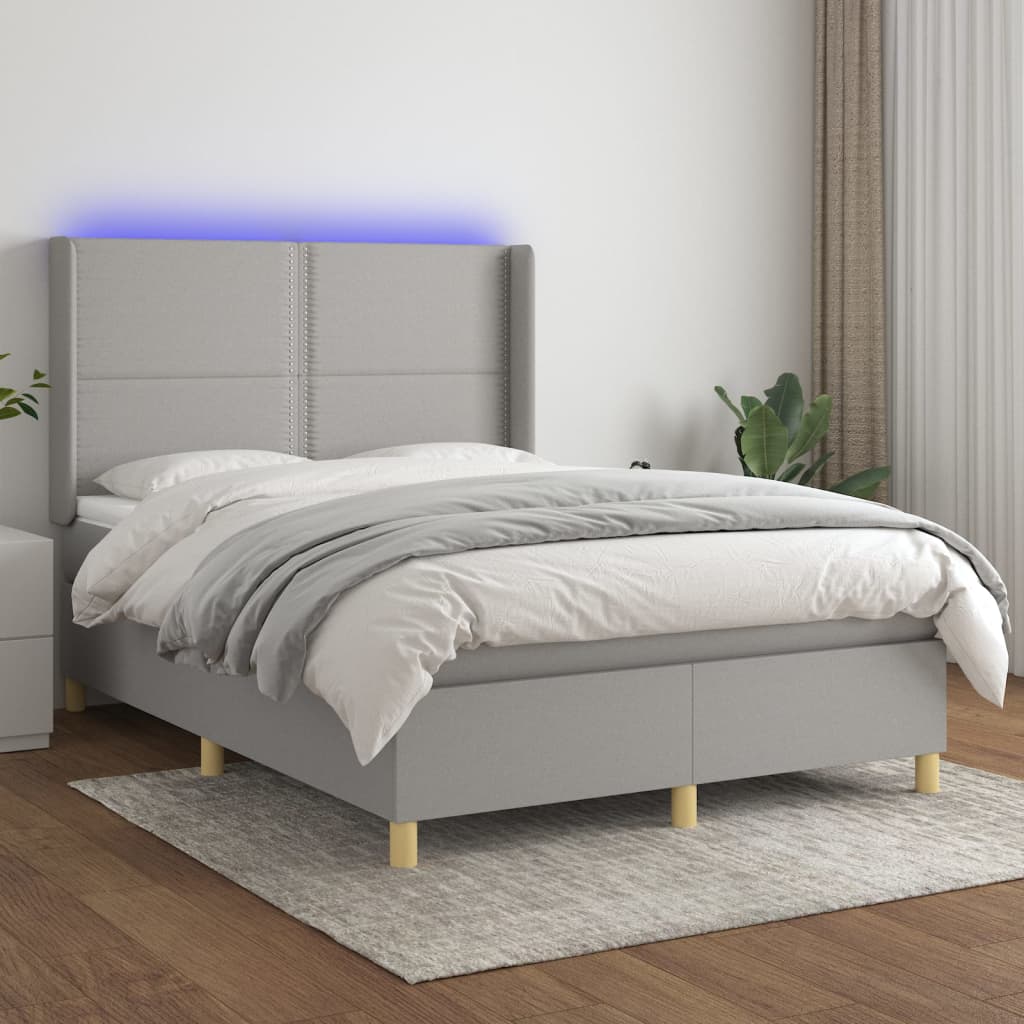 JUNG Vida Boxspringbett mit Matratze & LED Hellgrau 140x200 cm Stoff