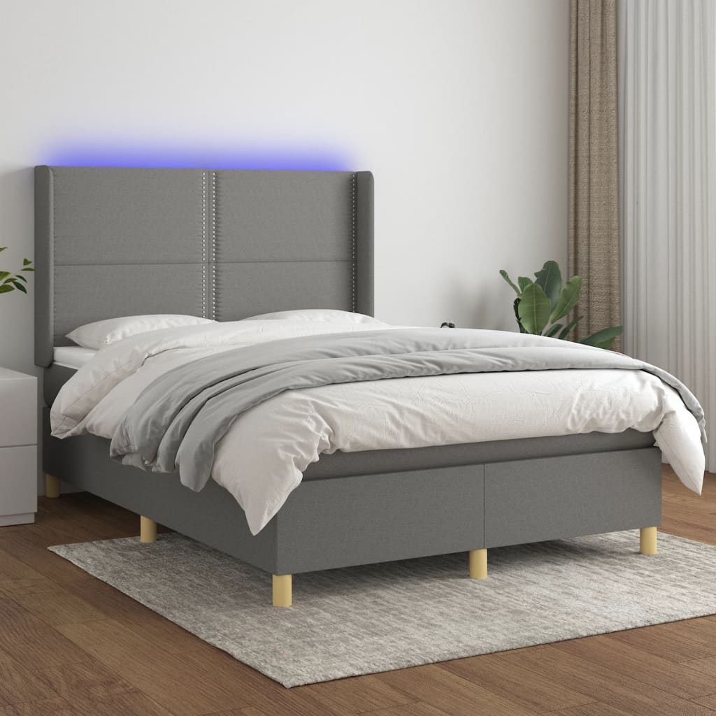 JUNG Vida Boxspringbett mit Matratze & LED Dunkelgrau 140x200 cm Stoff