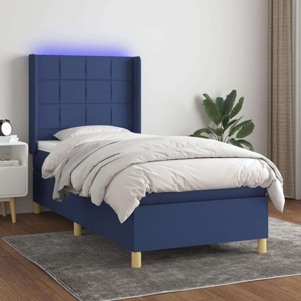 JUNG Vida Boxspringbett mit Matratze & LED Blau 100x200 cm Stoff
