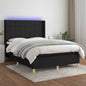 JUNG Vida Boxspringbett mit Matratze & LED Schwarz 140x190 cm Stoff