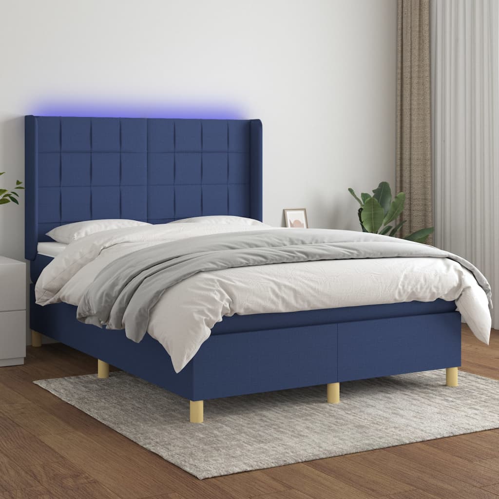 JUNG Vida Boxspringbett mit Matratze & LED Blau 140x190 cm Stoff
