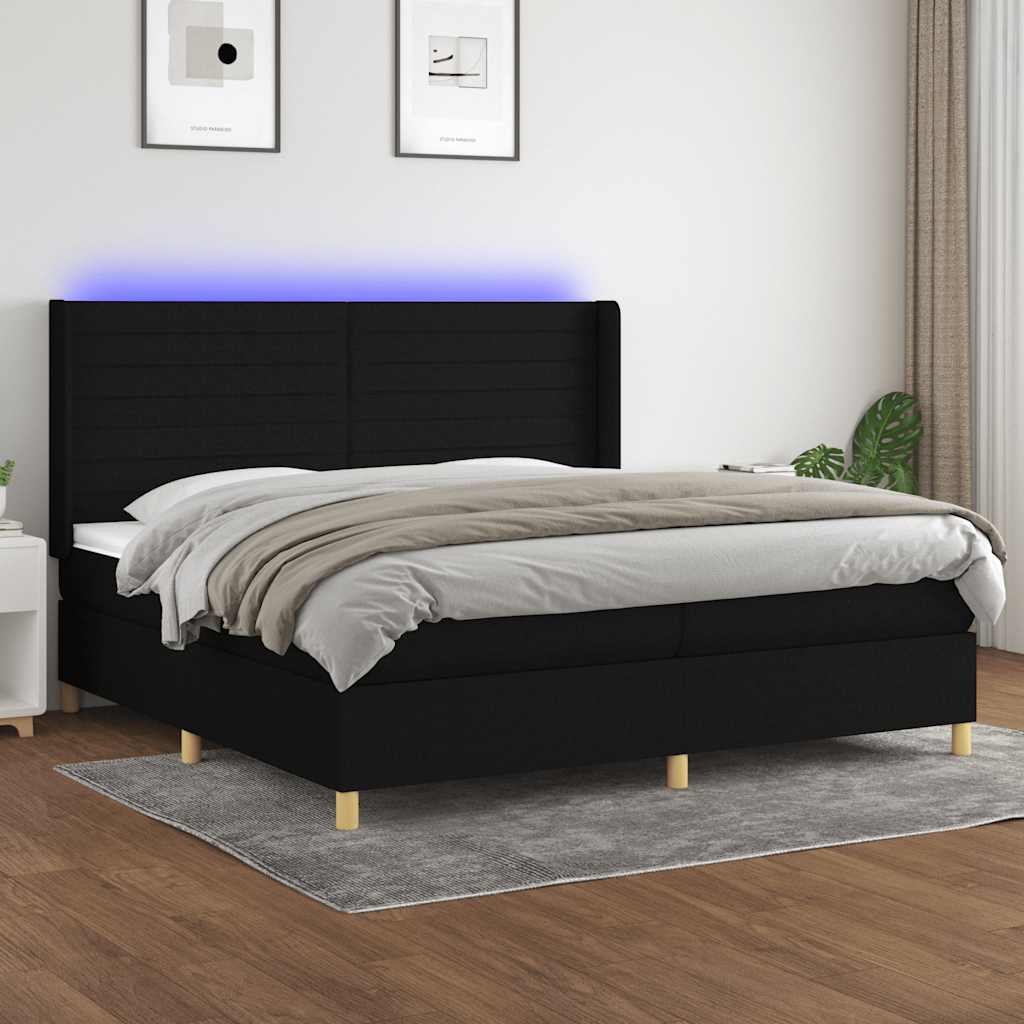 JUNG Vida Boxspringbett mit Matratze & LED Schwarz 200x200 cm Stoff