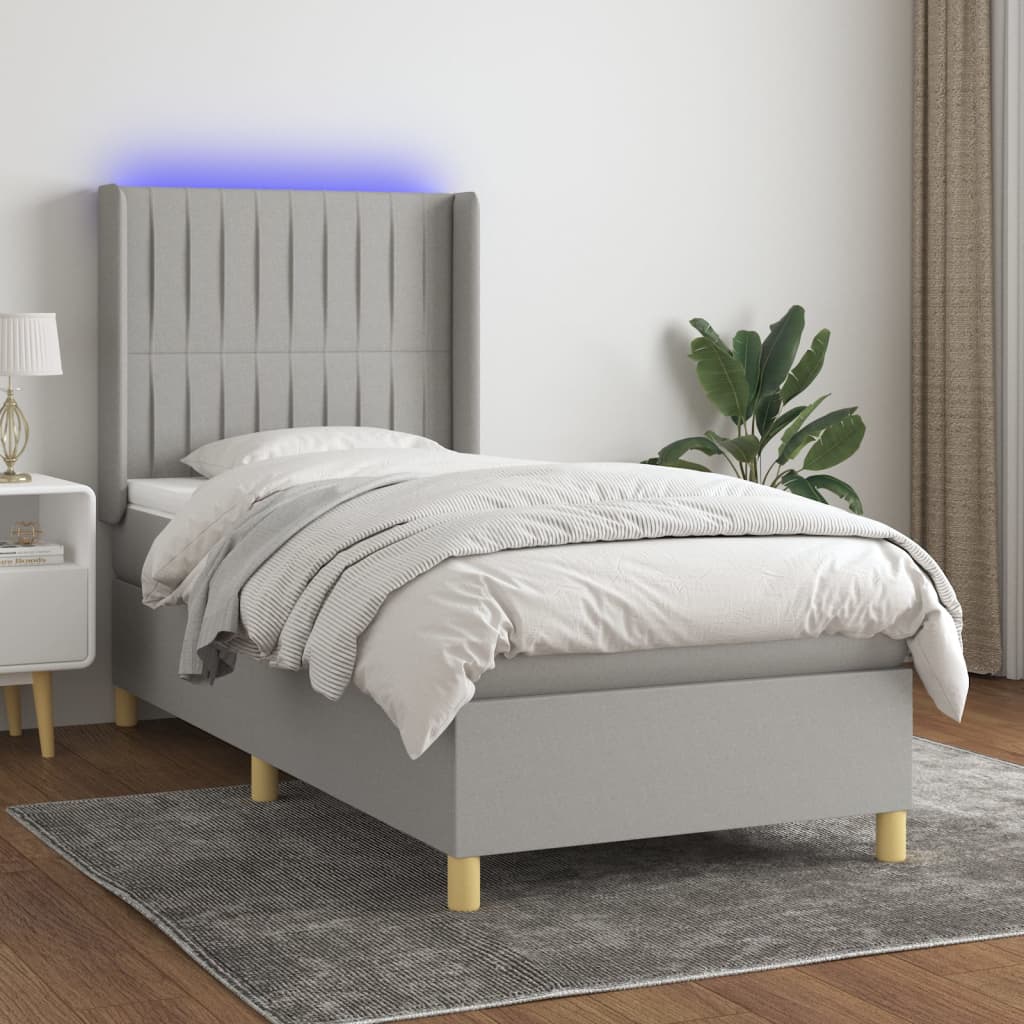 JUNG Vida Boxspringbett mit Matratze & LED Hellgrau 80x200 cm Stoff
