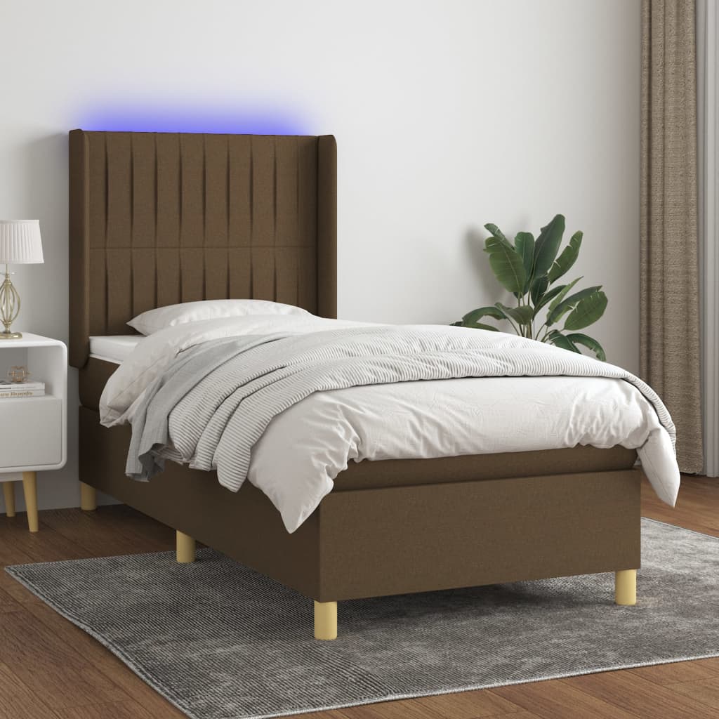 JUNG Vida Boxspringbett mit Matratze & LED Dunkelbraun 80x200 cm Stoff