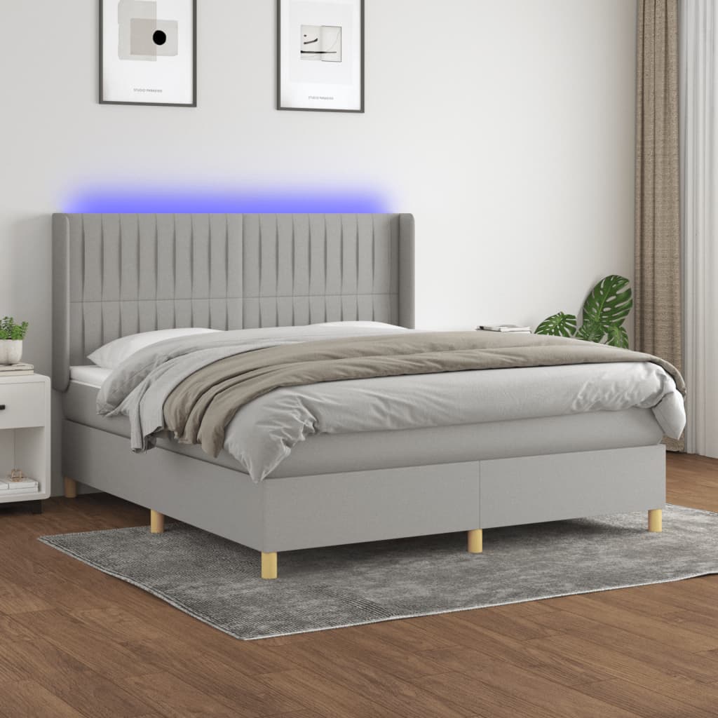 JUNG Vida Boxspringbett mit Matratze & LED Hellgrau 180x200 cm Stoff