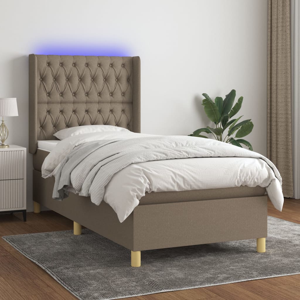 JUNG Vida Boxspringbett mit Matratze & LED Taupe 100x200 cm Stoff
