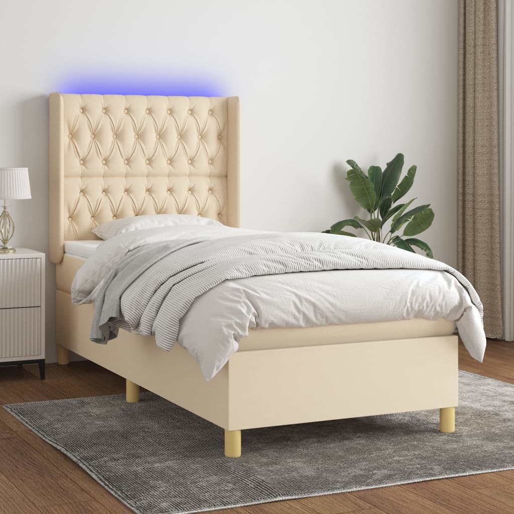 JUNG Vida Boxspringbett mit Matratze & LED Creme 100x200 cm Stoff