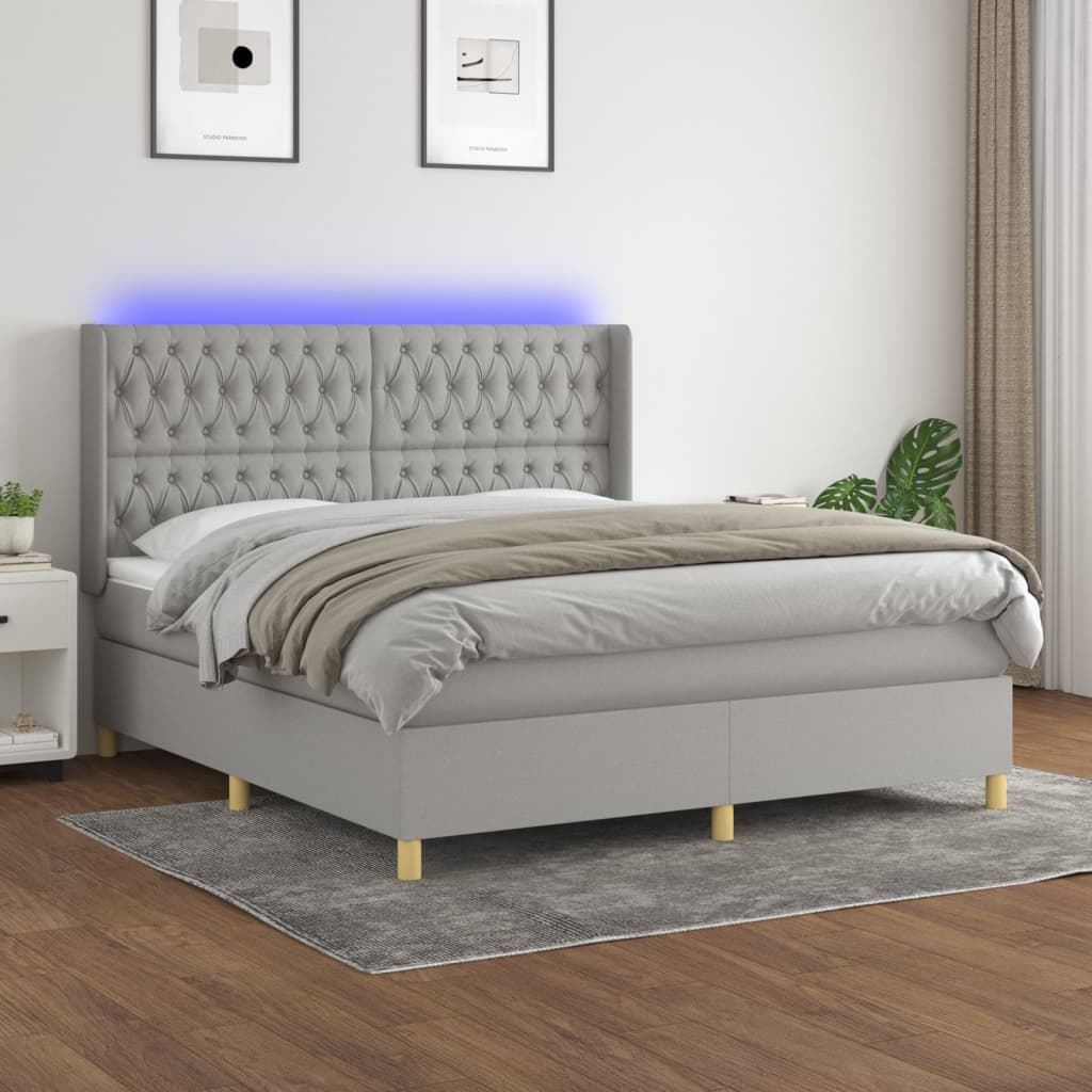 JUNG Vida Boxspringbett mit Matratze & LED Hellgrau 160x200 cm Stoff